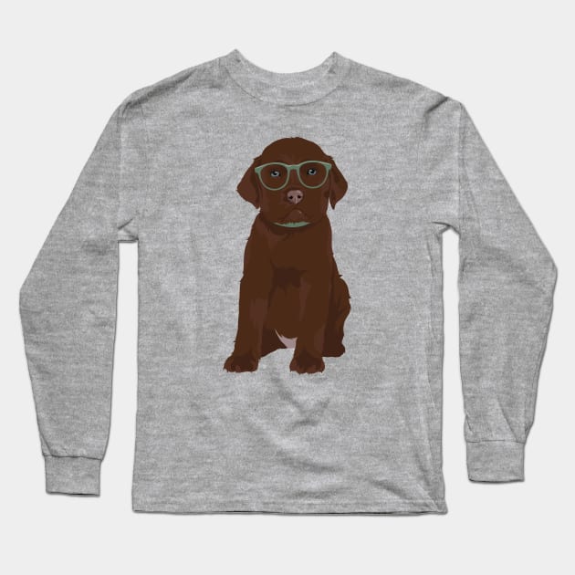 Cute Hipster Chocolate Labrador Retriever Puppy T-Shirt for Dog Lovers Long Sleeve T-Shirt by riin92